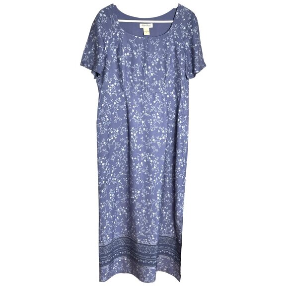 Eddie Bauer Dress Blue Vtg Maxi Rayon Cottage Modest Grunge Teacher Women 12 - Picture 1 of 9